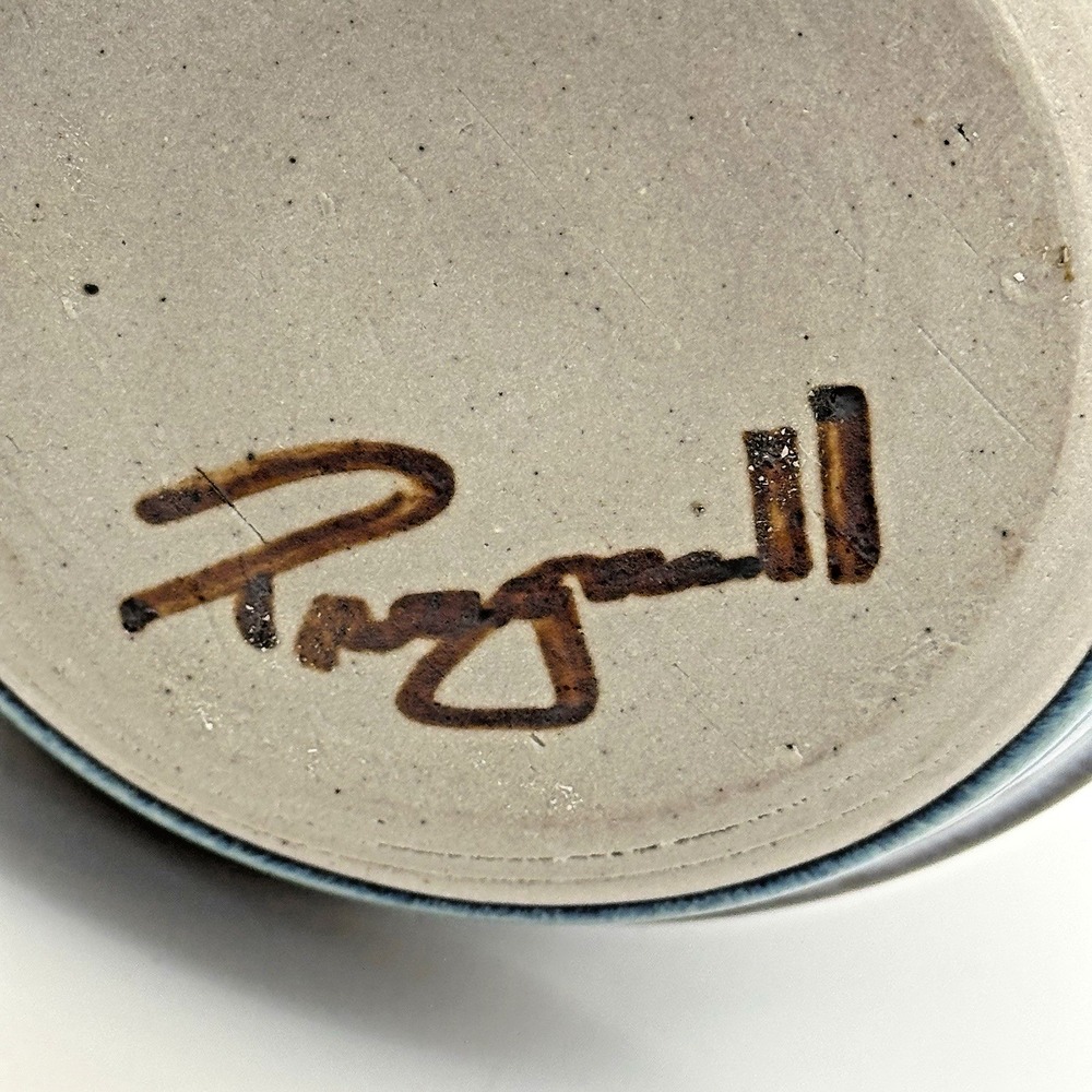 Signed Studio Pottery Gravy Boat Attached Underplate Blue Teal Art Pottery - Picture 9 of 9